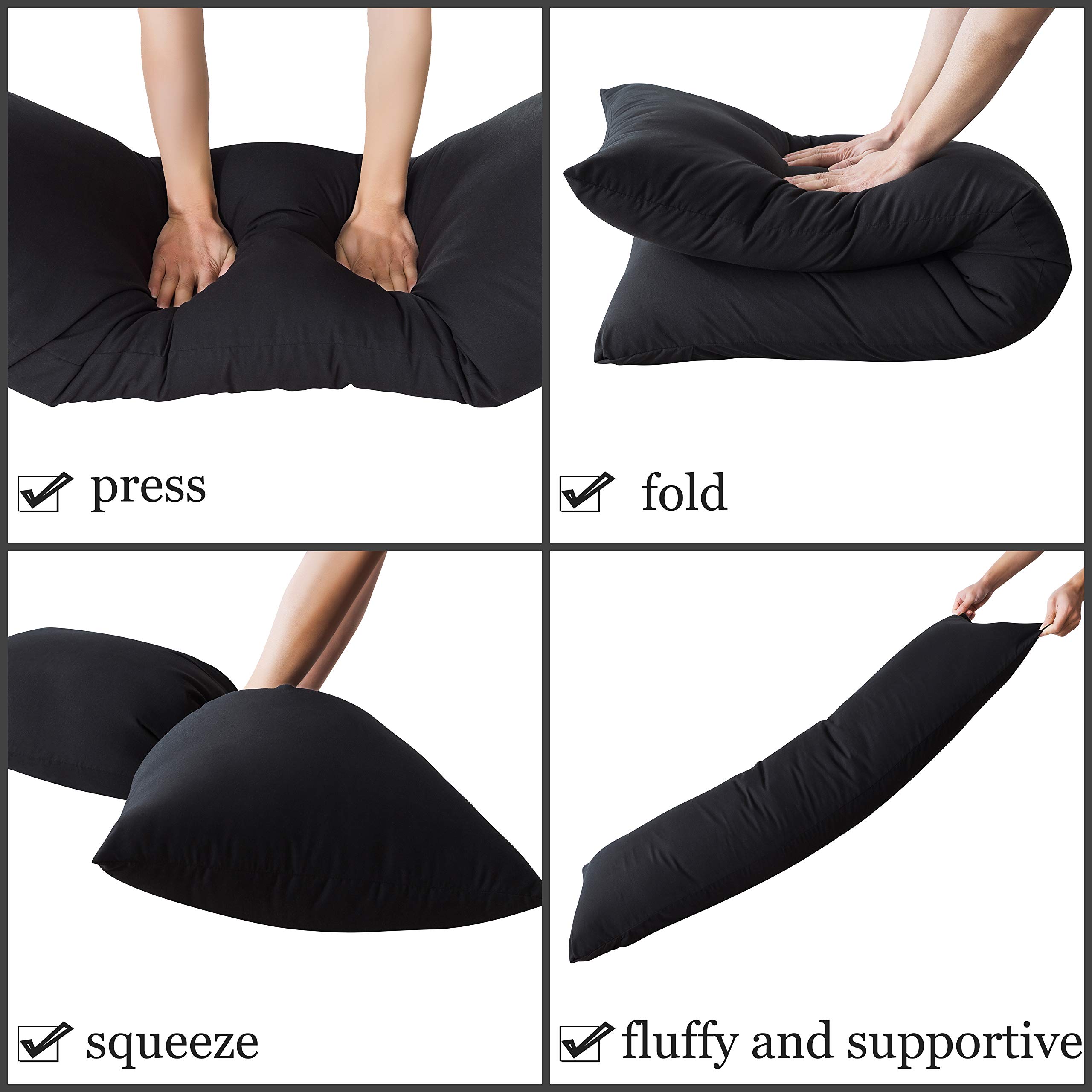 ELNIDO QUEEN Body Pillow with Pillowcase - 20x54 Inches Soft Long Bed Pillow for Adults - Breathable Full Body Support Pillow for Side Sleepers, Pregnancy, Back Pain Relief - Black (Home & Office Use)
