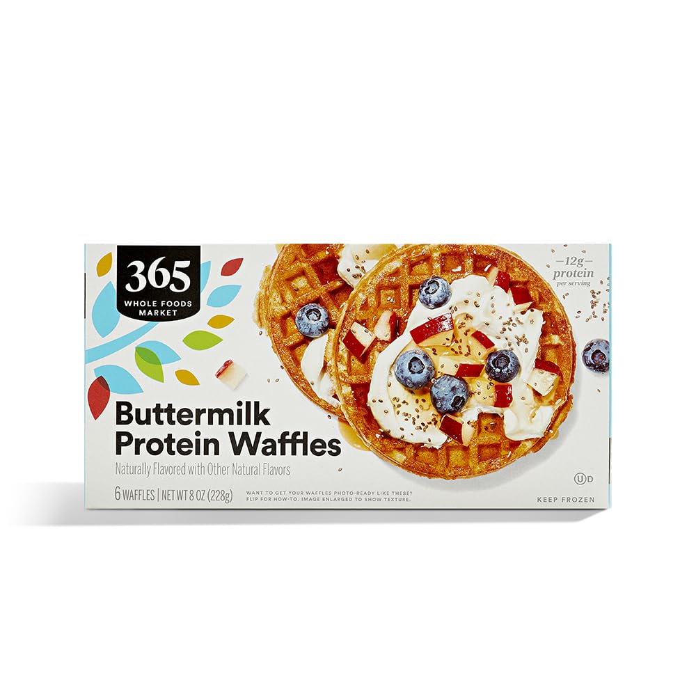 365 by Whole Foods Market Protein Buttermilk Waffles - 6 Count (8 oz) | High-Protein Breakfast for Active Lifestyles & Quick Morning Meals