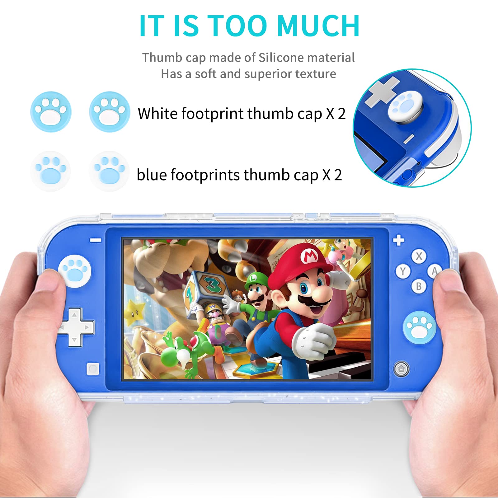 Premium Nintendo Switch Lite Carrying Case - 4-in-1 Travel Accessories Kit with Glitter Case, Screen Protectors & Thumb Grips (Blue) | Perfect for Gaming On-The-Go, Travel Protection & Enhanced Gameplay