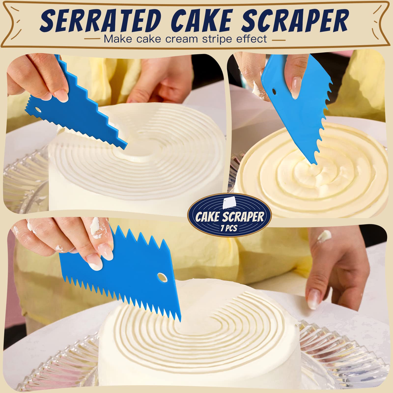 **Teenitor 7-Piece Cake Decorating Kit - Stainless Steel Cake Scraper & Icing Smoother Set for Professional Baking, Cake Leveling, and Fondant Smoothing - Perfect for Birthday Cakes, Wedding Cakes, and Home Baking**