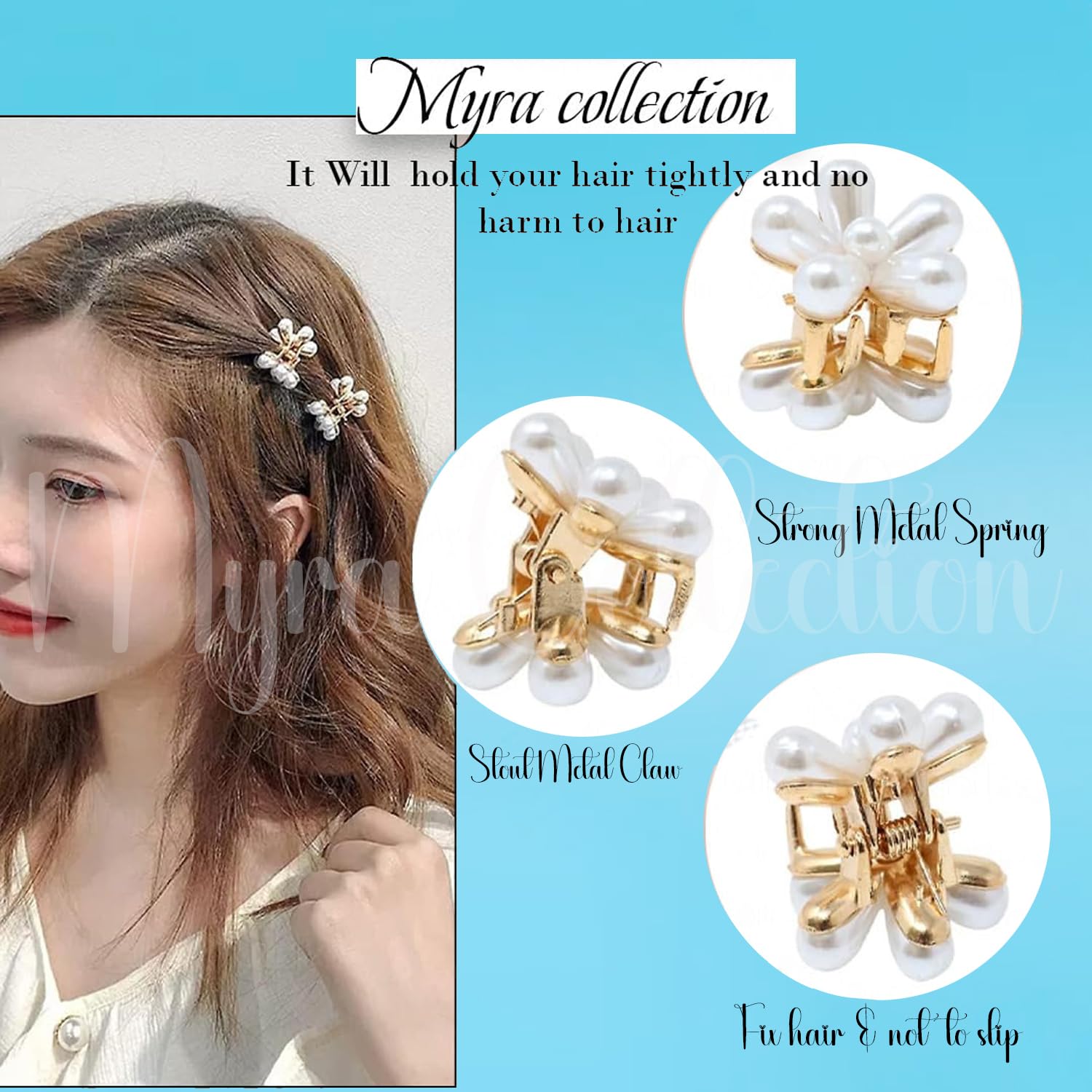 Myra Collection Small Cute Pearl Hair Clips - Floral Design Artificial Hair Claws for Women & Girls (Pack of 10) | Perfect for Weddings, Parties, and Everyday Hair Accessories