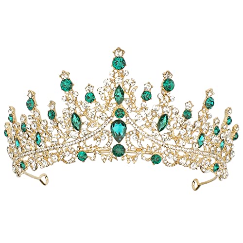 Crystal Queen Crown & Tiaras - Wedding Headpiece for Brides, Quinceañera, Prom & Birthday - Princess Crown Hair Accessories for Women & Girls (Green) | Perfect for Weddings, Pageants, Cosplay & Special Occasions