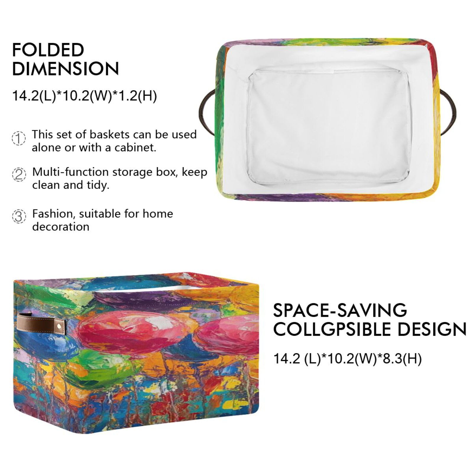 Large Foldable Storage Baskets with Handles - 2 Pack Home Organization Bins for Closet, Shelves & Toy Storage | Space Saving Organizers for Bedroom, Nursery & Laundry Room