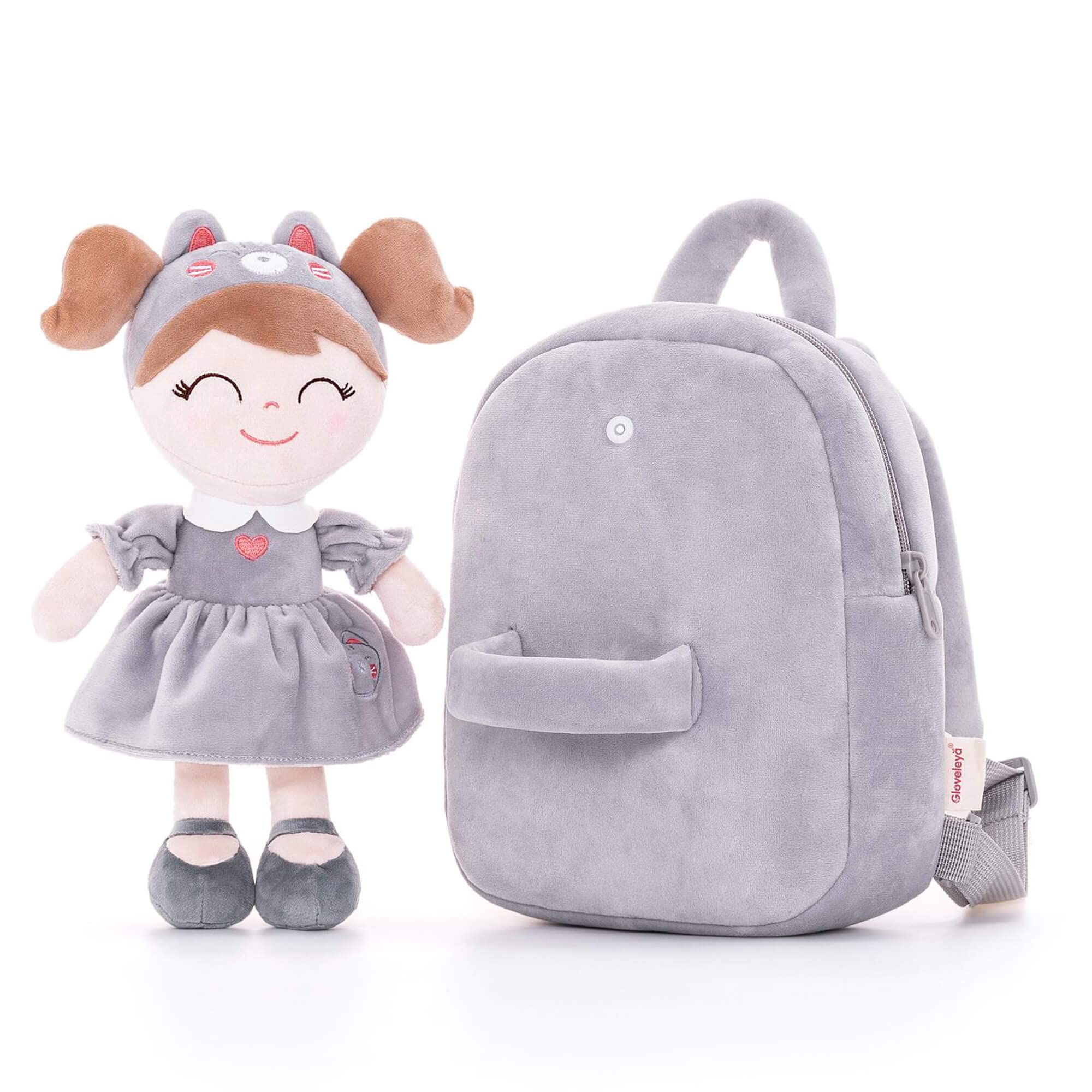 Gloveleya Soft Plush Cat Backpack for Toddlers - Gray Cute Plush Doll Carrier | Perfect for Travel, School & Outdoor Adventures