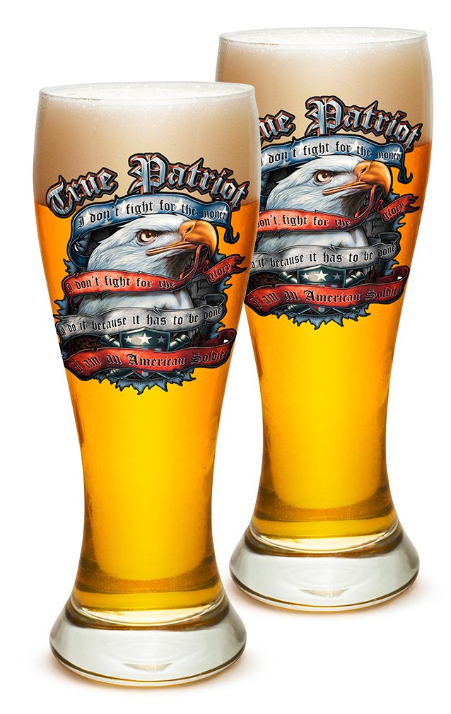 Erazor Bits Pilsner Beer Glasses Set of 12 (23 Oz) - Patriotic American Soldier Veterans Gifts for Men & Women - Perfect for Military Appreciation, Home Bars & Patriotic Parties