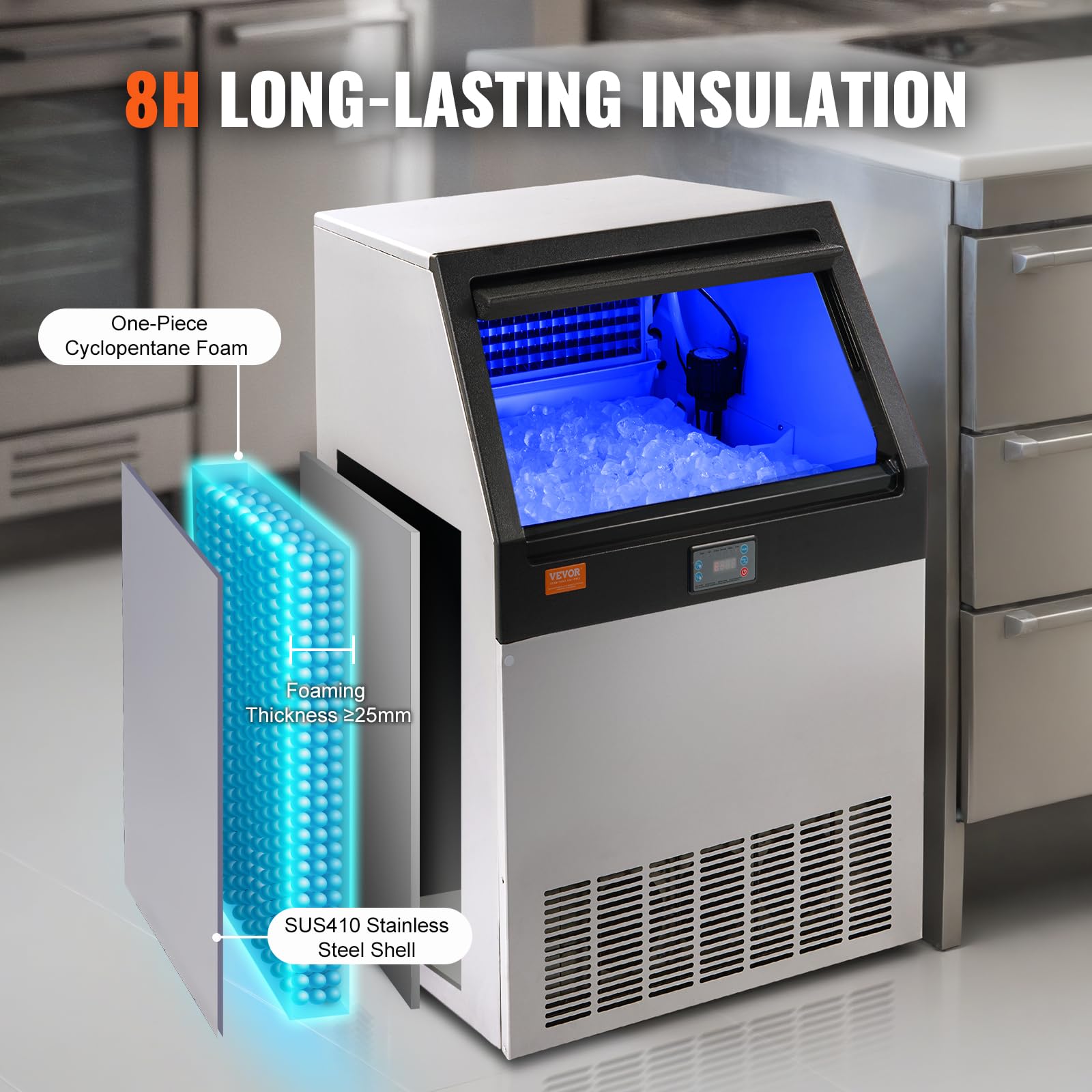 VEVOR Commercial Ice Maker Machine 200lbs/24H, Countertop Ice Maker with 66LBS Storage Bin & LED Display - Makes 90 Ice Cubes in 15 Mins - Perfect for Home Bars, Restaurants, Offices and Commercial Use
