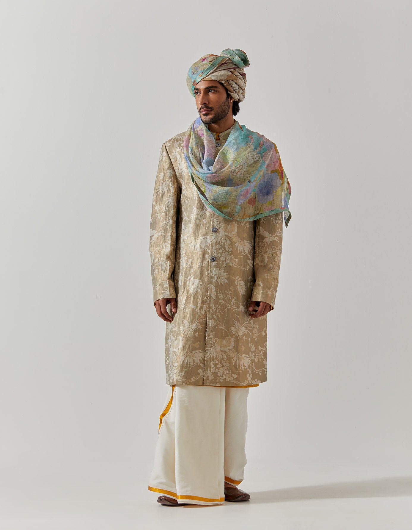 Matrix Jacket - Premium Silk Brocade Coat in Oyster Grey & Rainforest Colors | Water-Resistant Outerwear for Urban Fashion & Outdoor Adventures