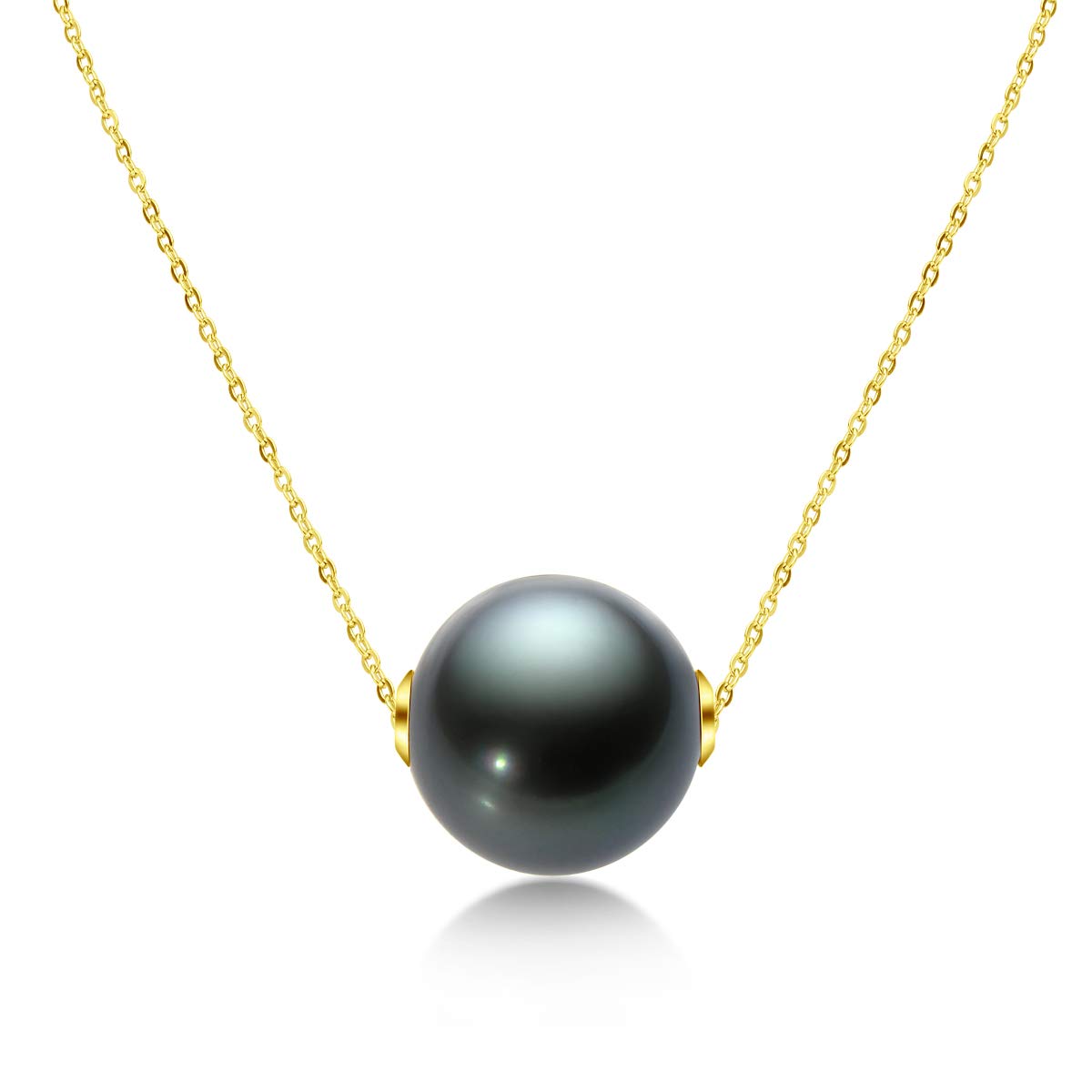 18K Gold Tahitian Black Pearl Necklace for Women - 10-11mm Genuine Tahitian Seawater Cultured Pearl Pendant with Sterling Silver Chain - Elegant Jewelry Gift for Mom, Wife, Daughter - Perfect for Weddings, Anniversaries & Special Occasions