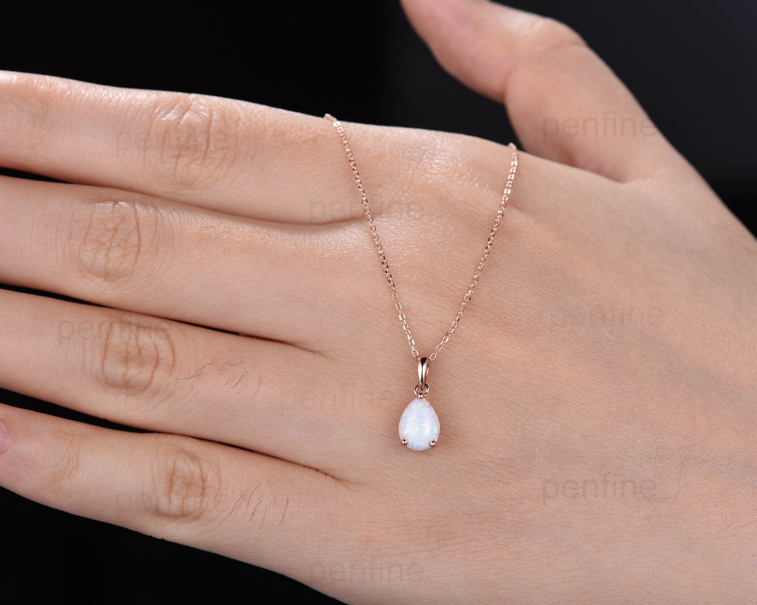 Elegant Fire Opal Pendant Necklace - Solitaire White Opal in 14K/18K Rose Gold - Minimalist October Birthstone Jewelry for Women - Perfect for Gifts, Anniversaries & Everyday Wear