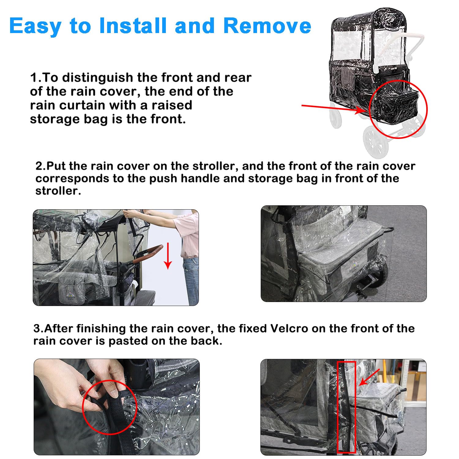 Premium Transparent Stroller Rain Cover for WONDERFOLD Wagon W4 – Weatherproof PEVA Material with Ventilation Mesh, Magic Sticker & Hangable Loop – Perfect for Outdoor Walks, Park Visits, and Rainy Day Adventures