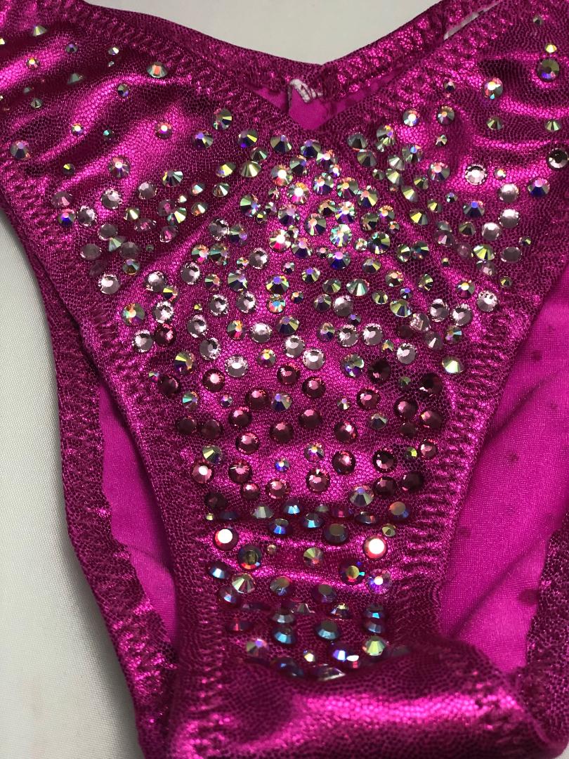 Hot Pink Rhinestone Figure Bikini - Competition Posing Suit for Physique & Fitness Shows | Perfect for Bodybuilding, Bikini Contests & Beachwear