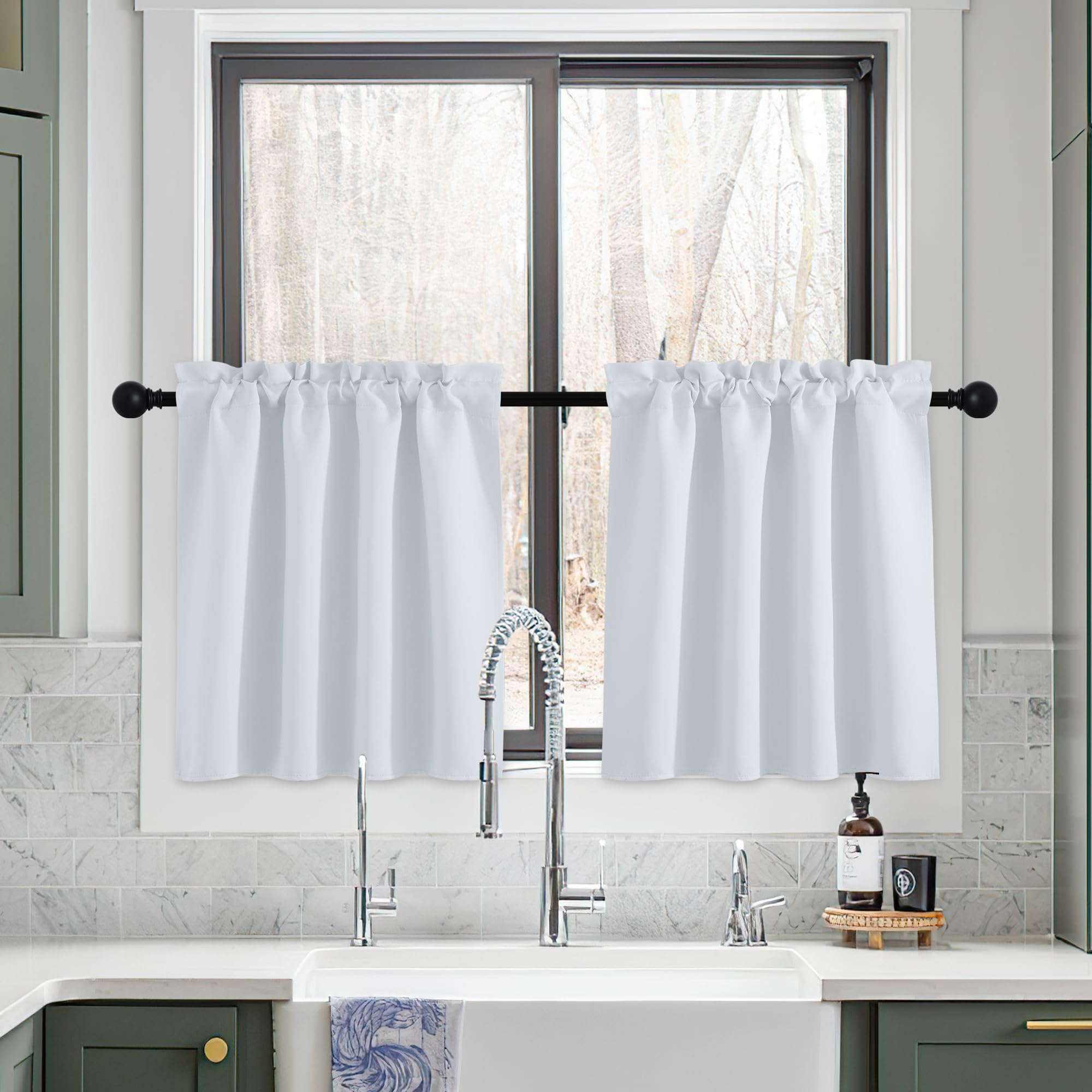 NICETOWN Blackout Bathroom Curtains - 2 Pack Greyish White Privacy Room Darkening Short Curtains (34x24 Inches) with Rod Pocket for Small Windows - Perfect for Kitchen, Living Room, Nursery & Home Decor