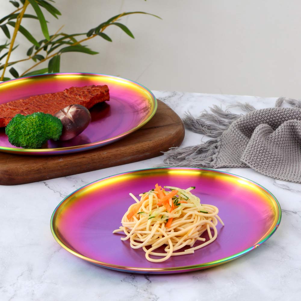 Buyer Star 16-Piece Rainbow Silverware Set - Stainless Steel Flatware with Iridescent Utensils, Knives, Forks & Spoons - Includes 2 Salad Plates - Dishwasher Safe Colorful Cutlery Set for Kitchen, Dining, Parties & Gift Giving
