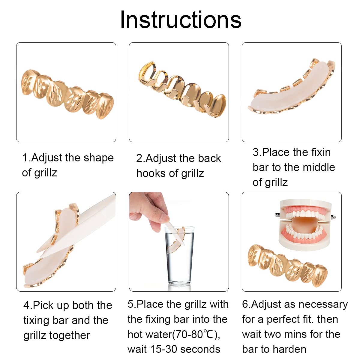 18K Gold Plated Hip Hop Grillz for Men & Women - Custom 6 Top & 6 Bottom Teeth Set in Gold/Silver - Perfect for Rap Performances, Music Videos & Street Fashion