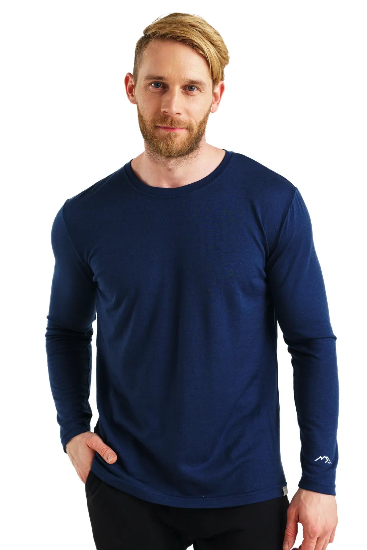 Premium Men's Merino Wool Long Sleeve Shirt - 165 Navy Blue - Soft & Breathable Base Layer for Hiking, Travel & Winter Wear