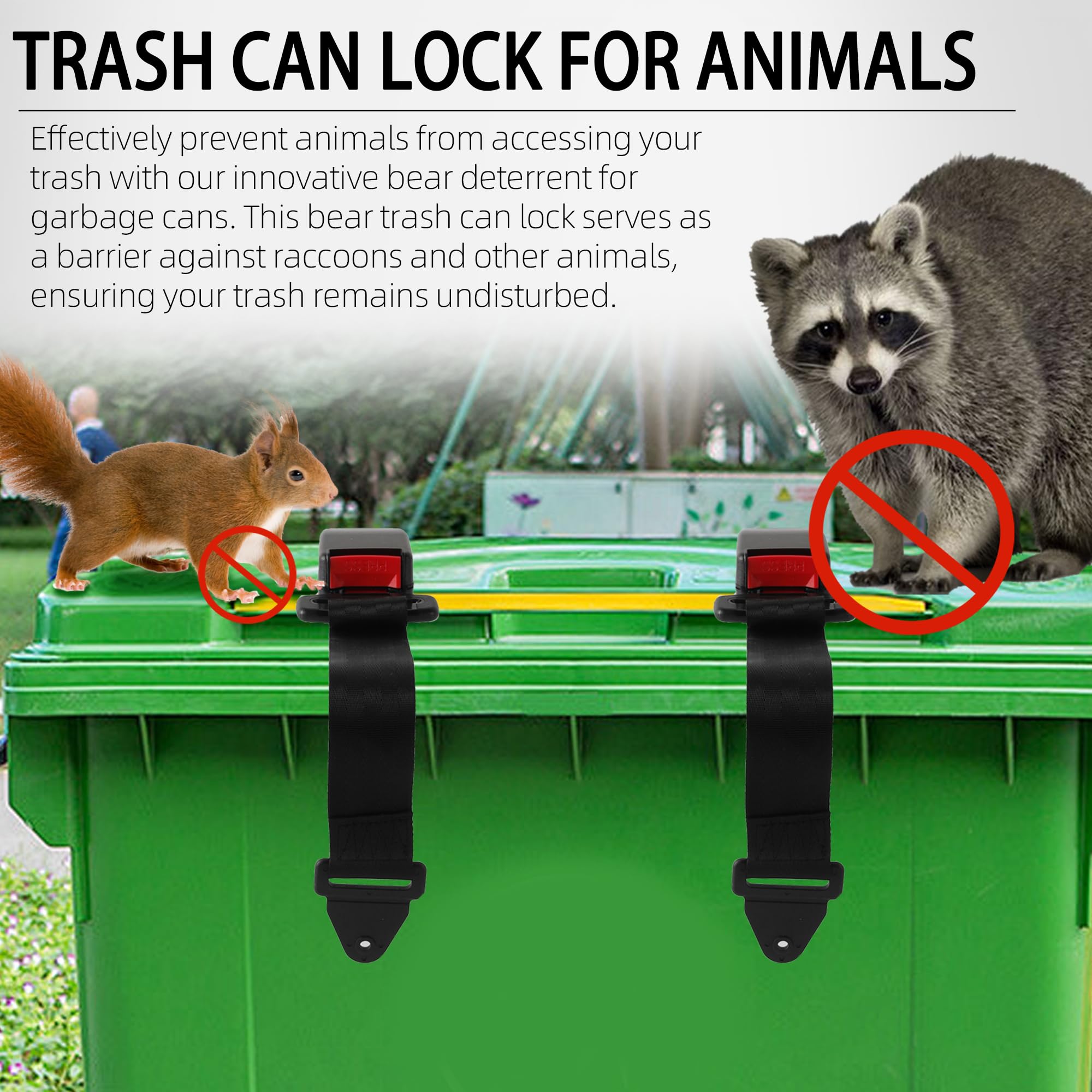 TonGass 4-Pack Black Animal Proof Trash Can Locks - Bear & Squirrel Resistant Universal Garbage Bin Lid Locks for Outdoor & Indoor Use - Secure Your Waste from Wildlife at Home, Camping or Parks