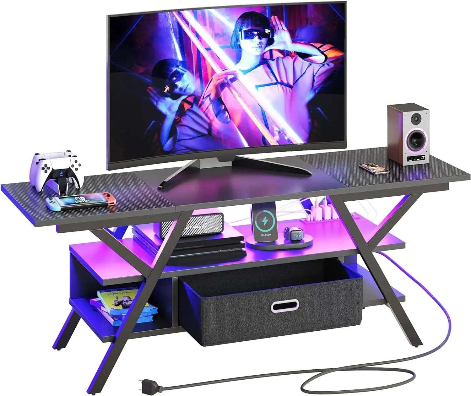 Bestier LED Gaming TV Stand for 65/70/75 inch TVs with Power Outlets & USB Ports - Modern Entertainment Center for Living Room, Bedroom & Game Room