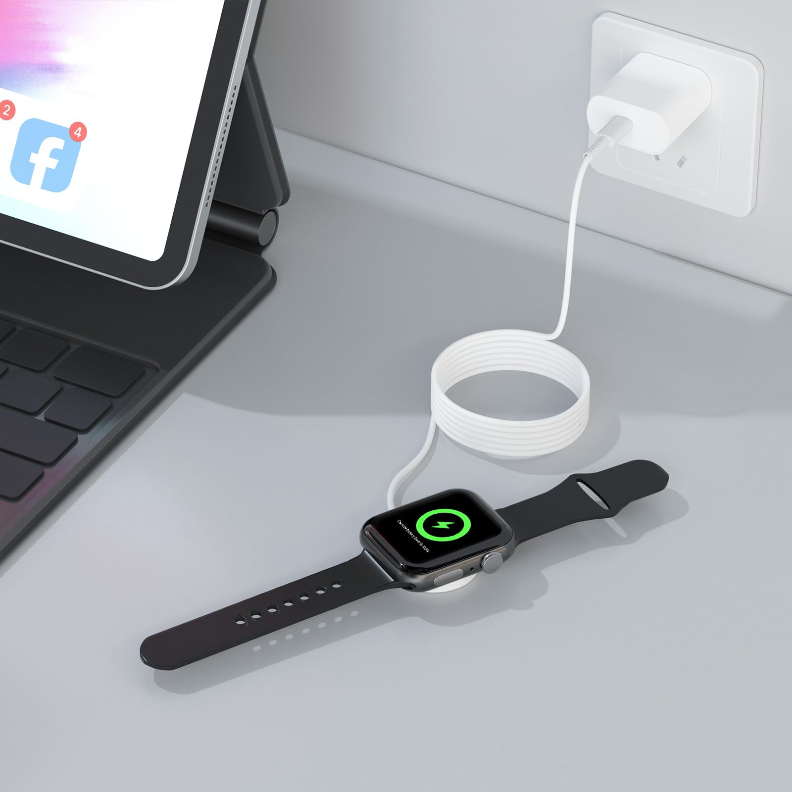 Magnetic Fast Charger for Apple Watch Series Ultra/9/8/7/6/SE/SE2/5/4/3 - 6ft USB-C Charging Cable with Power Adapter - Perfect for Home, Office & Travel Charging