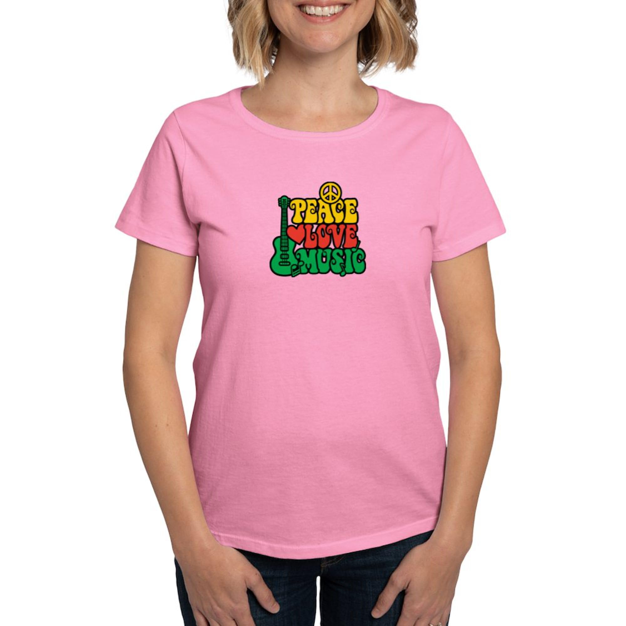 Reggae Peace Love Music Women's Cotton Dark T-Shirt | Vintage Reggae Graphic Tee | Casual Wear & Music Festival Outfit