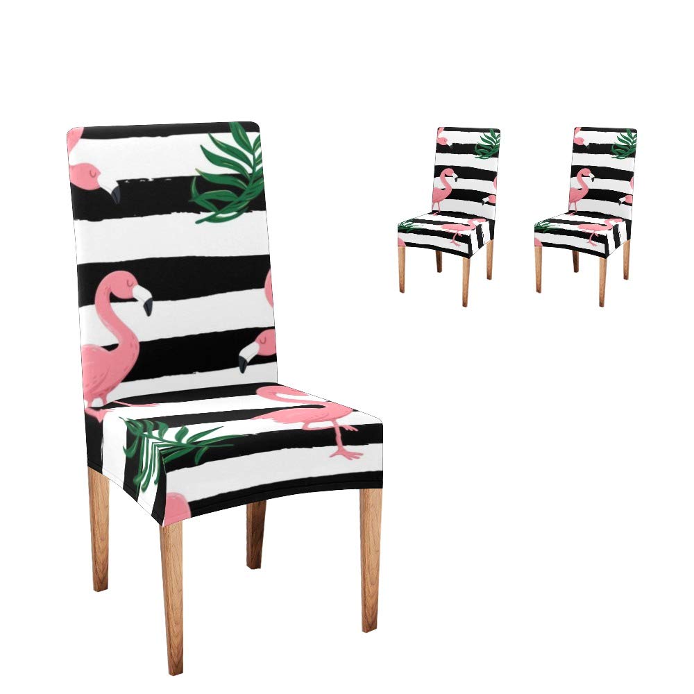 Pink Flamingo Striped Dining Chair Covers Set of 2 - Washable Stretch Slipcovers for Kitchen, Restaurant & Party Decor - Perfect for Home, Wedding & Outdoor Events