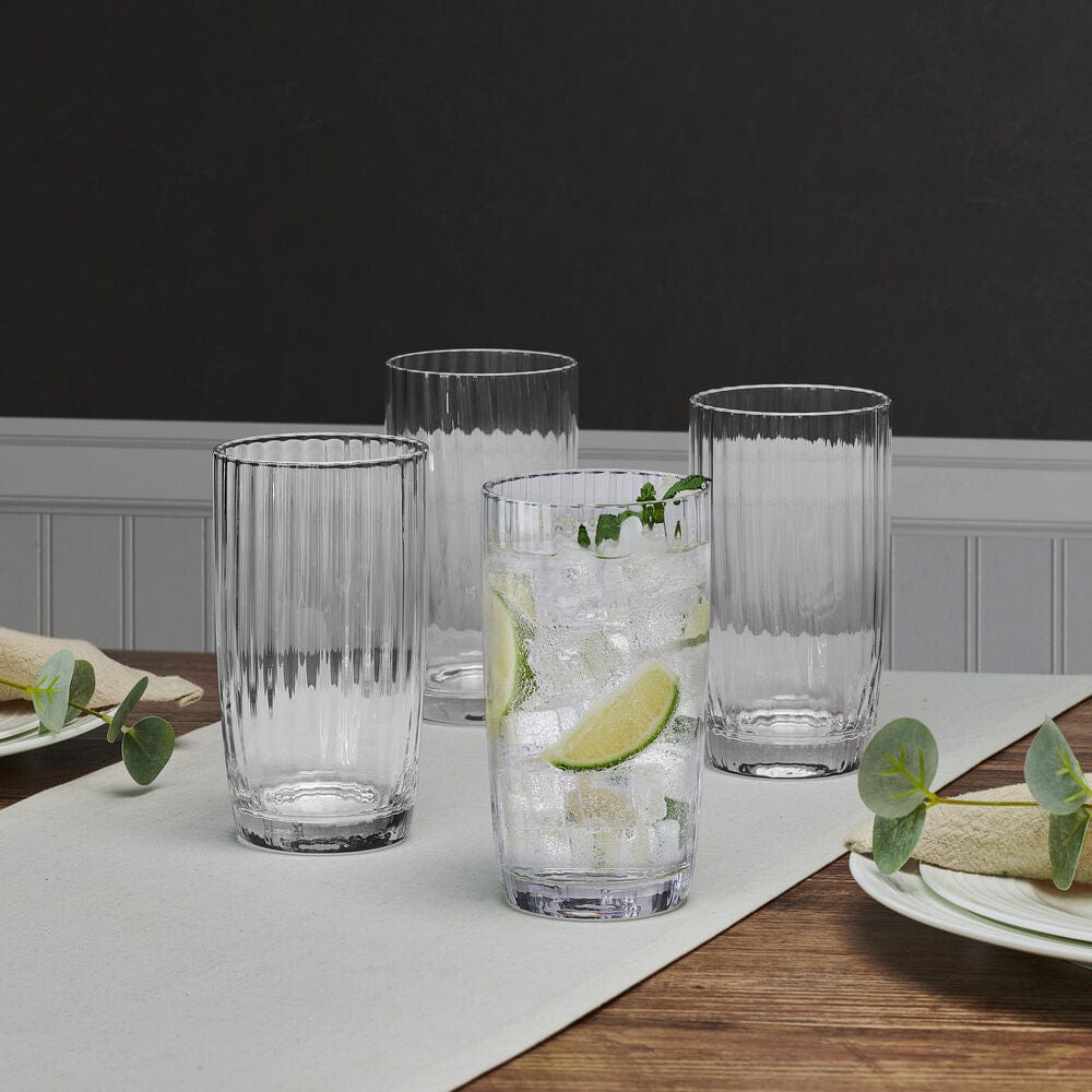 Premium Set of 4 Crystal Clear Highball Glasses for Cocktails, Whiskey & Iced Drinks - Perfect for Home Bars, Parties & Gift Giving