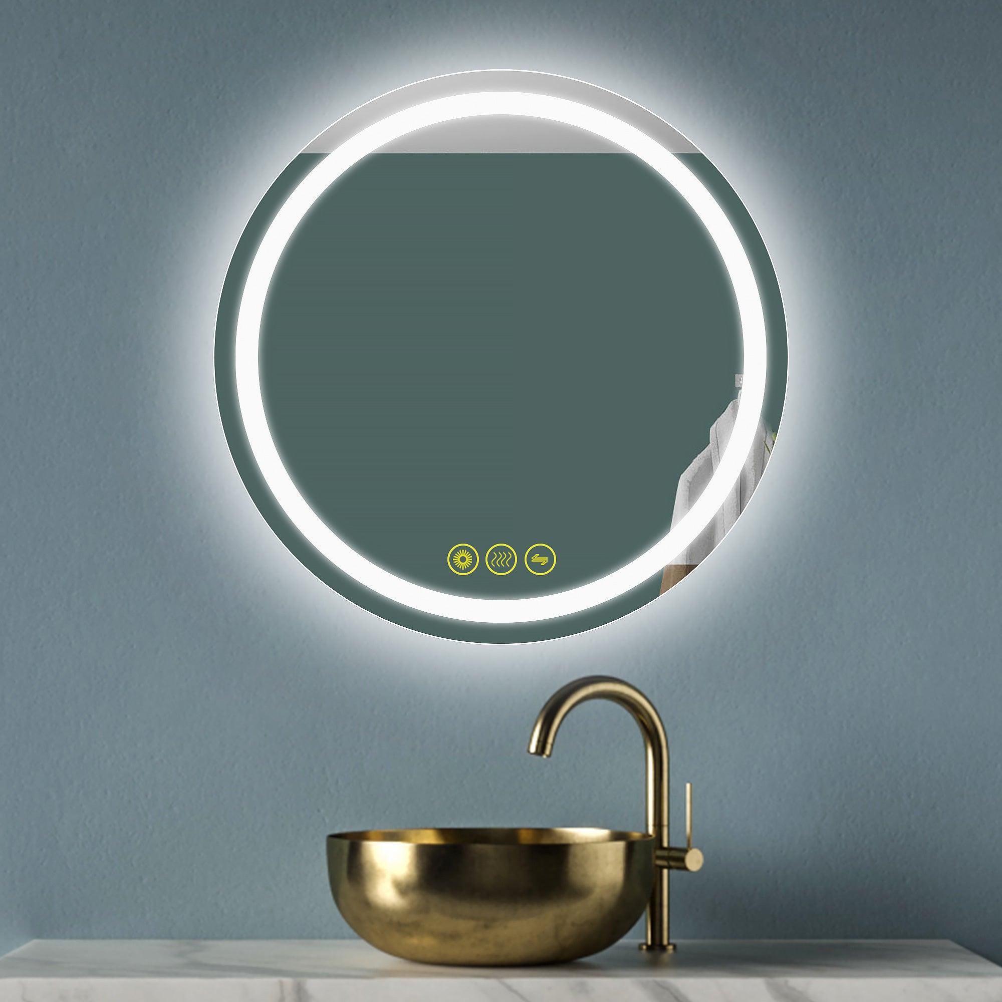 SmartShine Modern LED Dimmable Round Anti-Fog Bathroom Mirror with Backlit - Perfect for Vanity, Makeup, Shaving & Home Decor