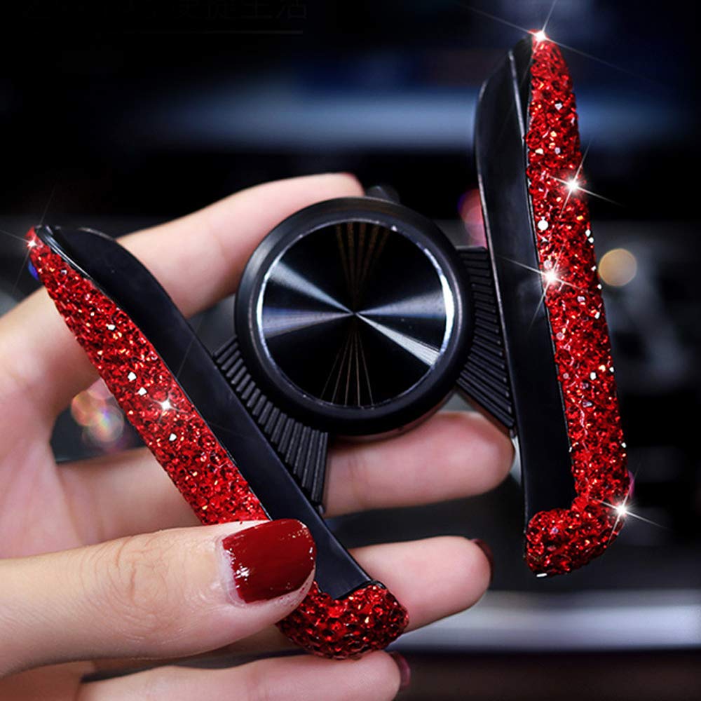 360° Adjustable Bling Car Phone Holder - Universal Crystal Rhinestone Auto Cell Phone Mount for Windshield, Dashboard & Air Vent - Red | Perfect for Hands-Free Driving, GPS Navigation & Safe Phone Use in Car