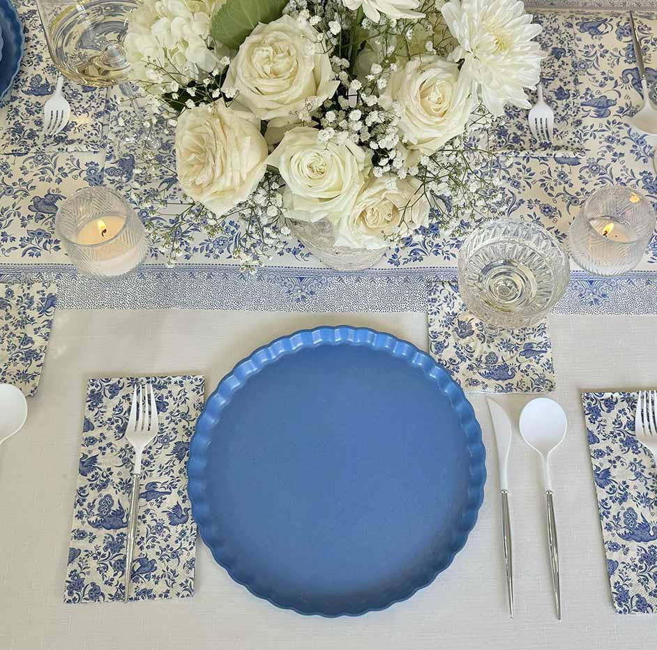 Elegant Royal Peacock French Blue Table Setting for Weddings, Parties & Special Occasions - Premium Dinnerware Set
