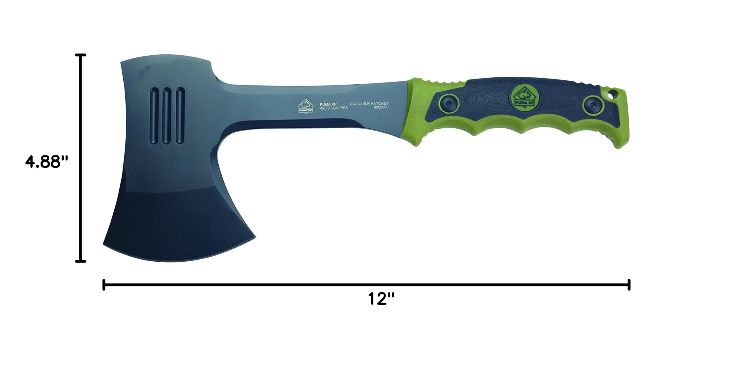 Puma XP Packable Camping Hatchet with Green Rubber Handle - Lightweight Compact Axe for Hiking, Backpacking & Outdoor Survival Gear