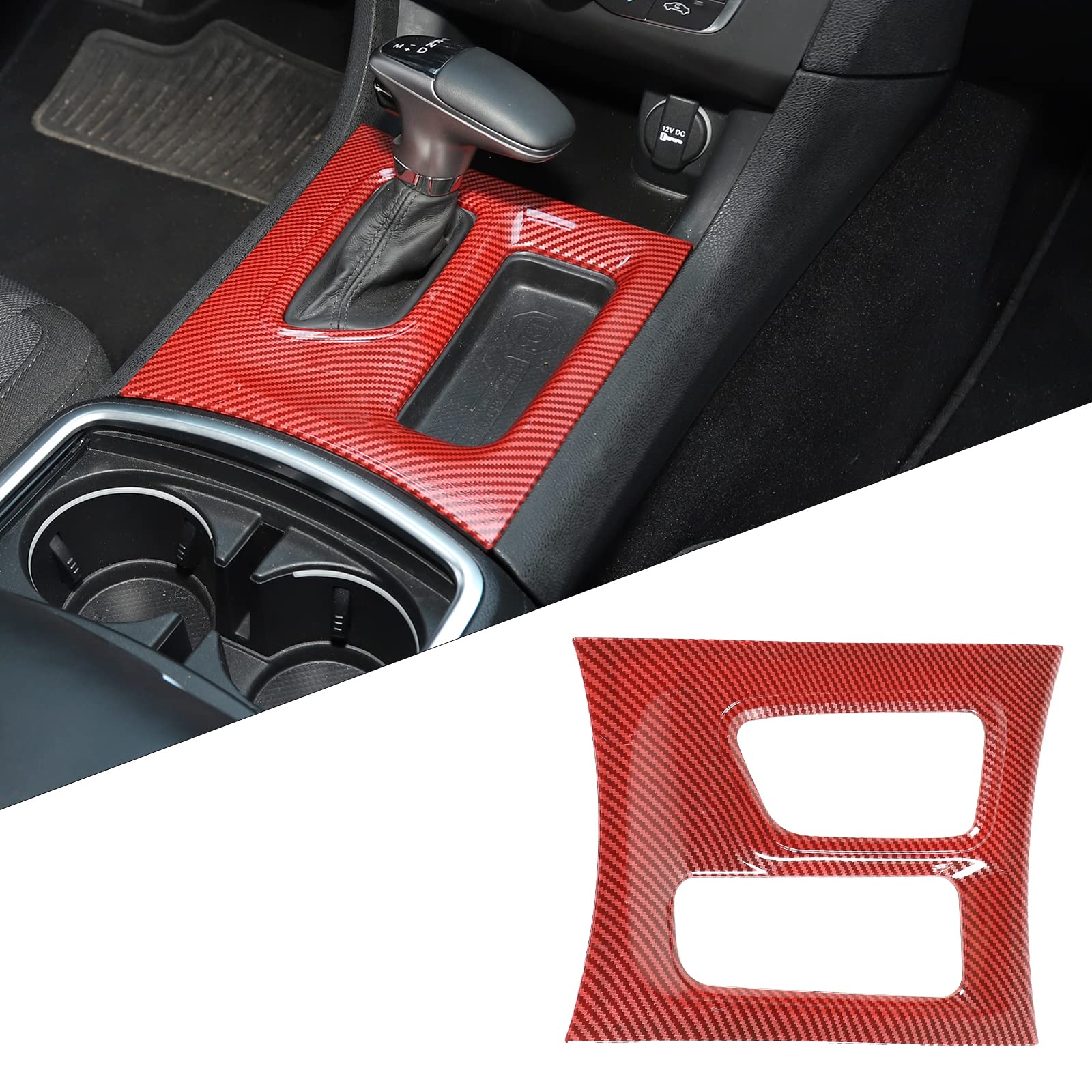 CheroCar Red Carbon Fiber Gear Shift Panel Trim for Dodge Charger 2015-2021 - Interior Upgrade Accessory for Enhanced Driving Experience