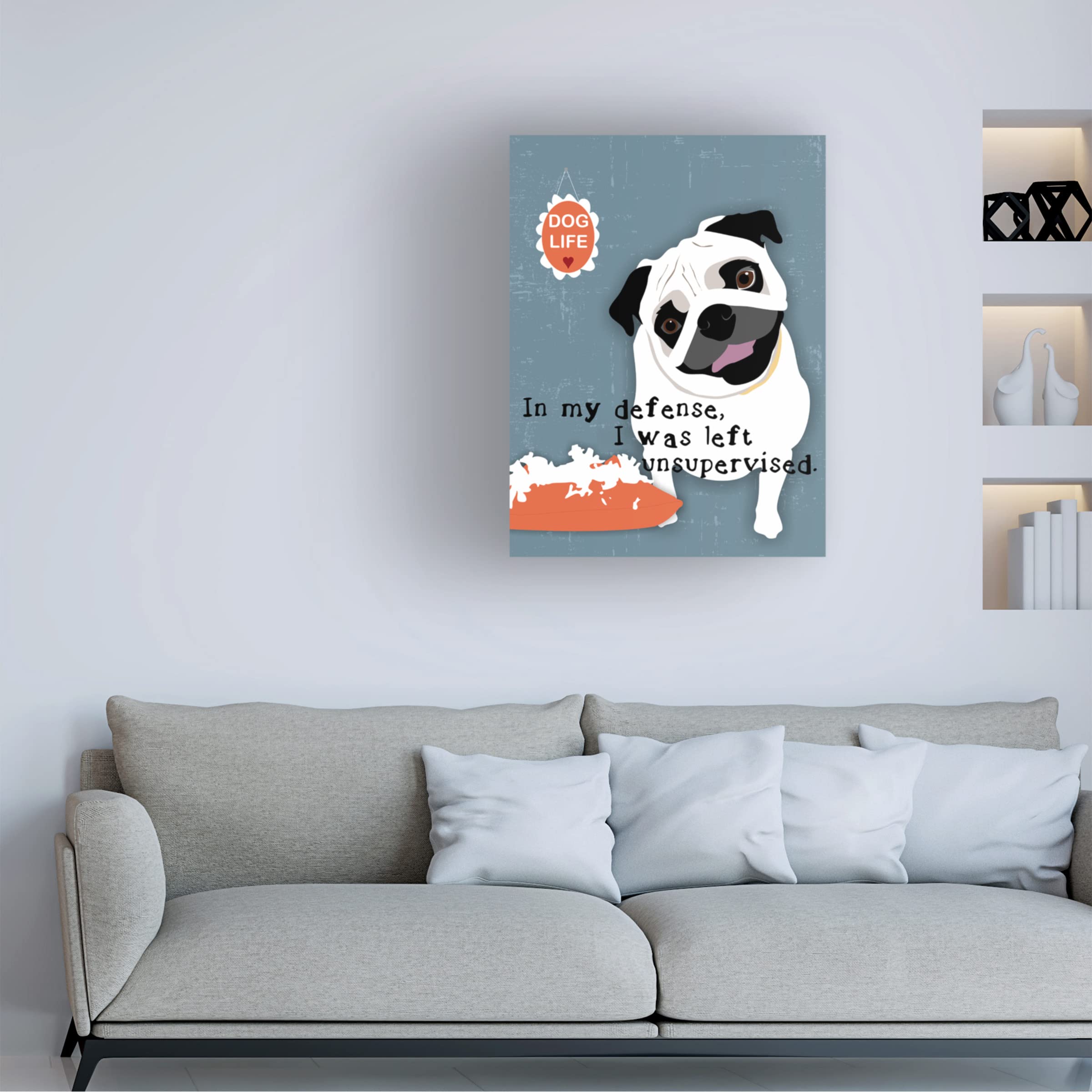 Trademark Fine Art 'Pug Dog Life' Canvas Print by Ginger Oliphant - Cute Pug Wall Decor for Living Room, Bedroom & Office
