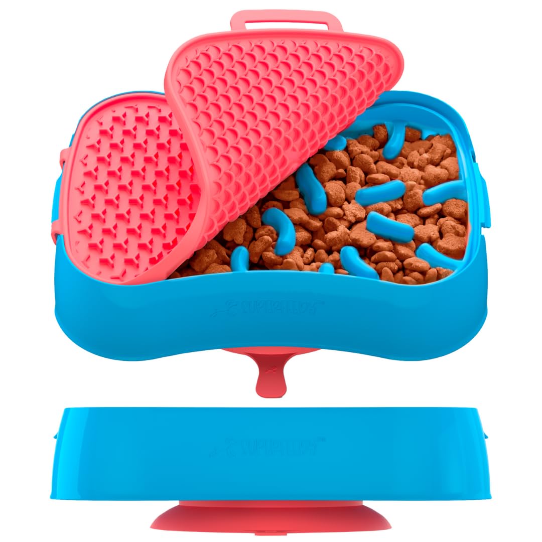 Slow Feeder Dog Bowls & Lick Mat - 4-in-1 BPA-Free Silicone Puzzle Feeder for Fast Eaters - Non-Slip Pet Food Bowl for Small, Medium & Large Dogs - Perfect for Mealtime Enrichment & Anxiety Relief