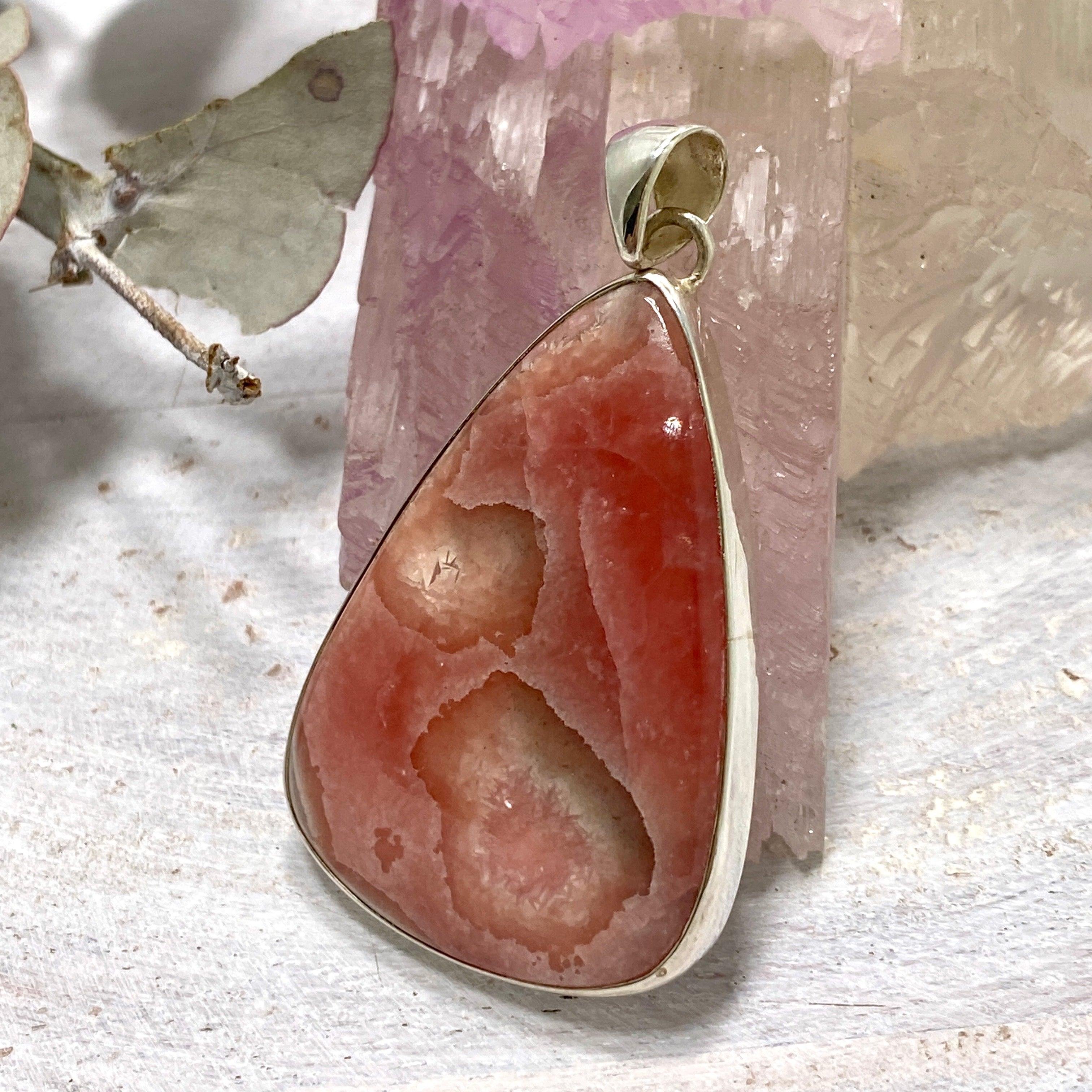 Rhodochrosite Large Teardrop Pendant Necklace KPGJ2814 - Elegant Gemstone Jewelry for Women, Perfect for Weddings, Parties & Special Occasions
