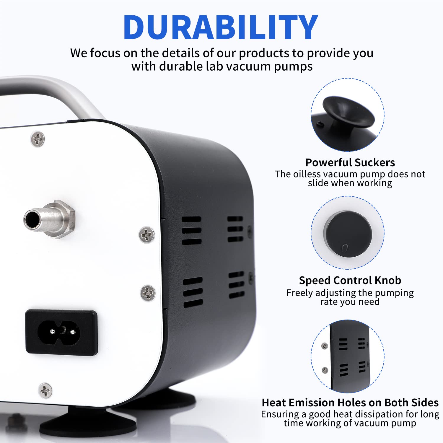 Oil-Free Diaphragm Vacuum Pump for Laboratory Use - 0-15L/min Adjustable Flow Rate, Portable Small Lab Vacuum Filtration System with Rubber Tubing (110V-220V) - Ideal for Chemistry Experiments, Medical Research & Scientific Applications
