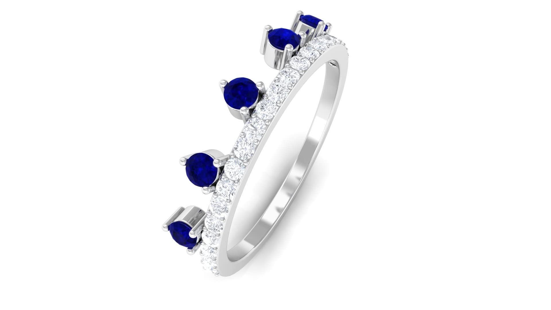1 CT Blue Sapphire and Diamond Ring for Women - 14K Solid Gold September Birthstone Tiara Ring, Half Eternity Band | Perfect for Weddings, Anniversaries & Special Occasions
