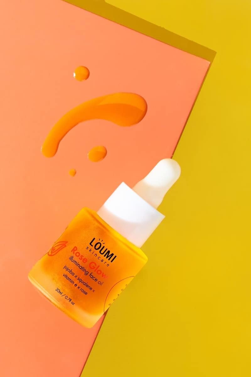 LOUMI Skincare Rose Glow Facial Oil with Rosehip & Jasmine - 1 Fl Oz / 30ml - Hydrating & Brightening for Dry & Dull Skin - Perfect for Night Routine & Anti-Aging Care