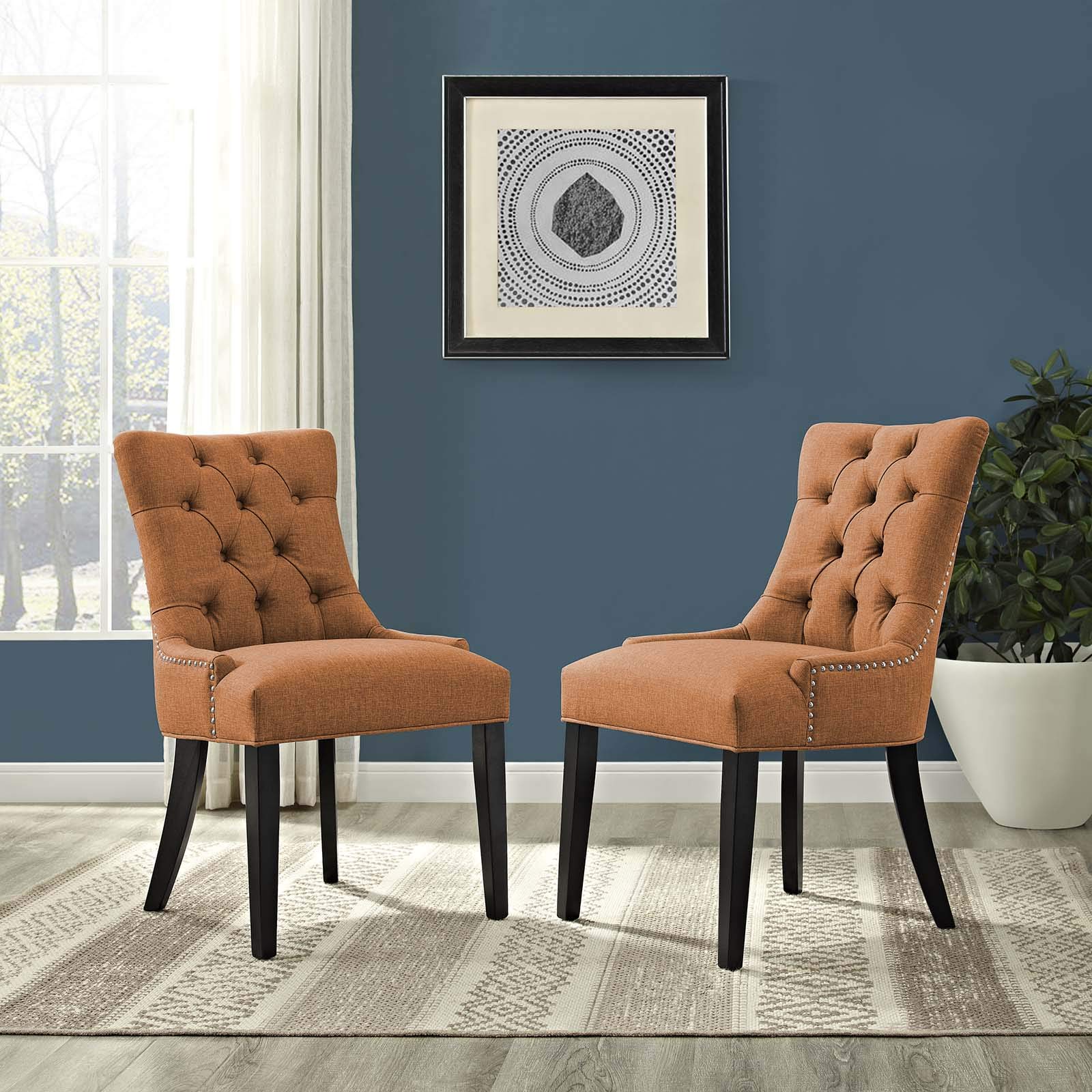 Modern Contemporary Urban Design Fabric Dining Chairs, Set of 2 Orange Kitchen Side Chairs - Perfect for Small Spaces, Breakfast Nooks & Minimalist Home Decor