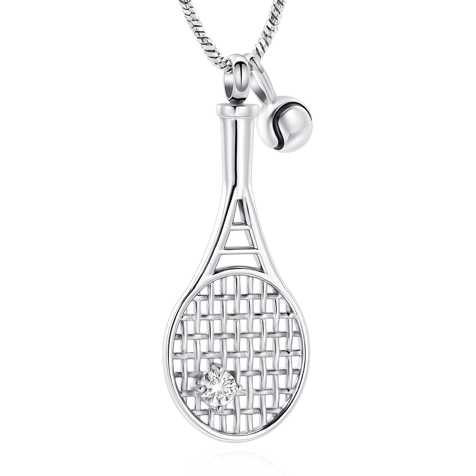 Yinplsmemory Cremation Jewelry - Tennis Racket Urn Necklace for Ashes, Memorial Keepsake Pendant for Women - Perfect for Tennis Lovers & Sports Enthusiasts to Honor Loved Ones
