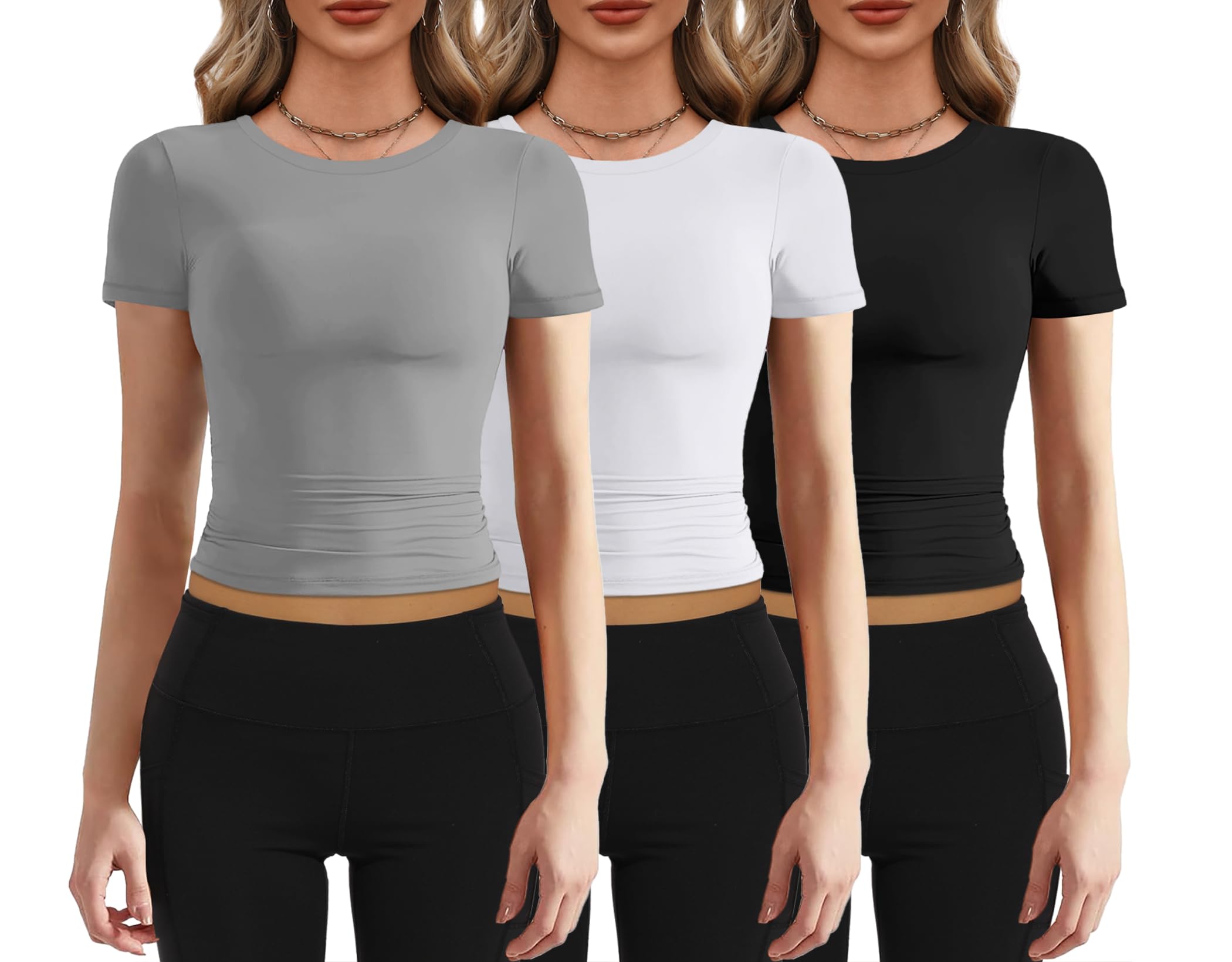 Besshopie Women's Y2K Crop Tops - Slim Fit Short Sleeve Crew Neck Tight T-Shirts for Casual Wear & Going Out | Trendy Streetwear & Party Outfits