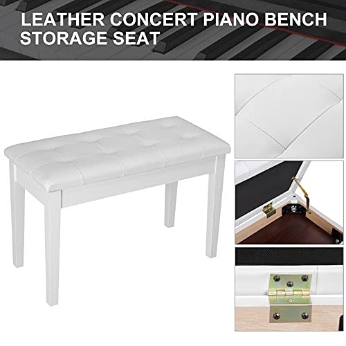 Wooden Keyboard Piano Bench Stool with Storage - Adjustable Height, Comfortable Seat for Beginners & Kids - Perfect for Home, Studio & Music Class (White)