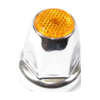 Fortpro 33mm x 2 1/8 Inch Chrome Push On Nut Covers with Amber Top Reflector - 10 Pack (F247616 A 10QTY) | Durable Wheel Nut Caps for Trucks, Trailers & RVs - Weather Resistant Protection