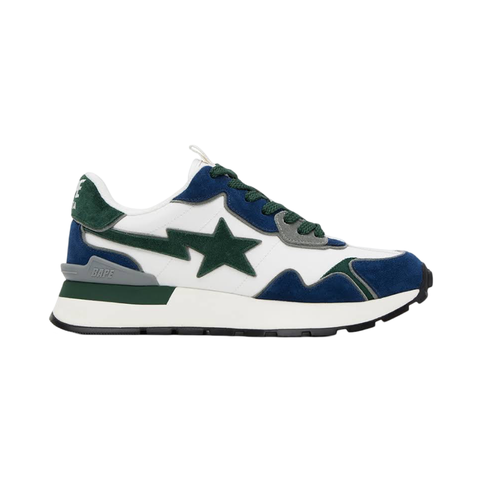 Bape Roadsta Sneakers - White, Green & Navy Colorway | Stylish Streetwear Shoes for Men & Women | Perfect for Casual Wear, Urban Fashion & Sneaker Collectors