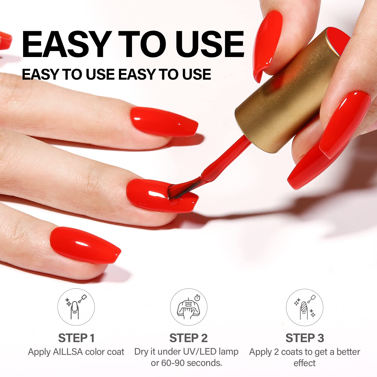 AILLSA Ruby Red Gel Nail Polish - Bright Rose Color UV/LED Soak Off Gel for Long Lasting Manicure (0.51 Fl Oz) | Perfect for Salon Quality Nails at Home, Parties & Special Occasions
