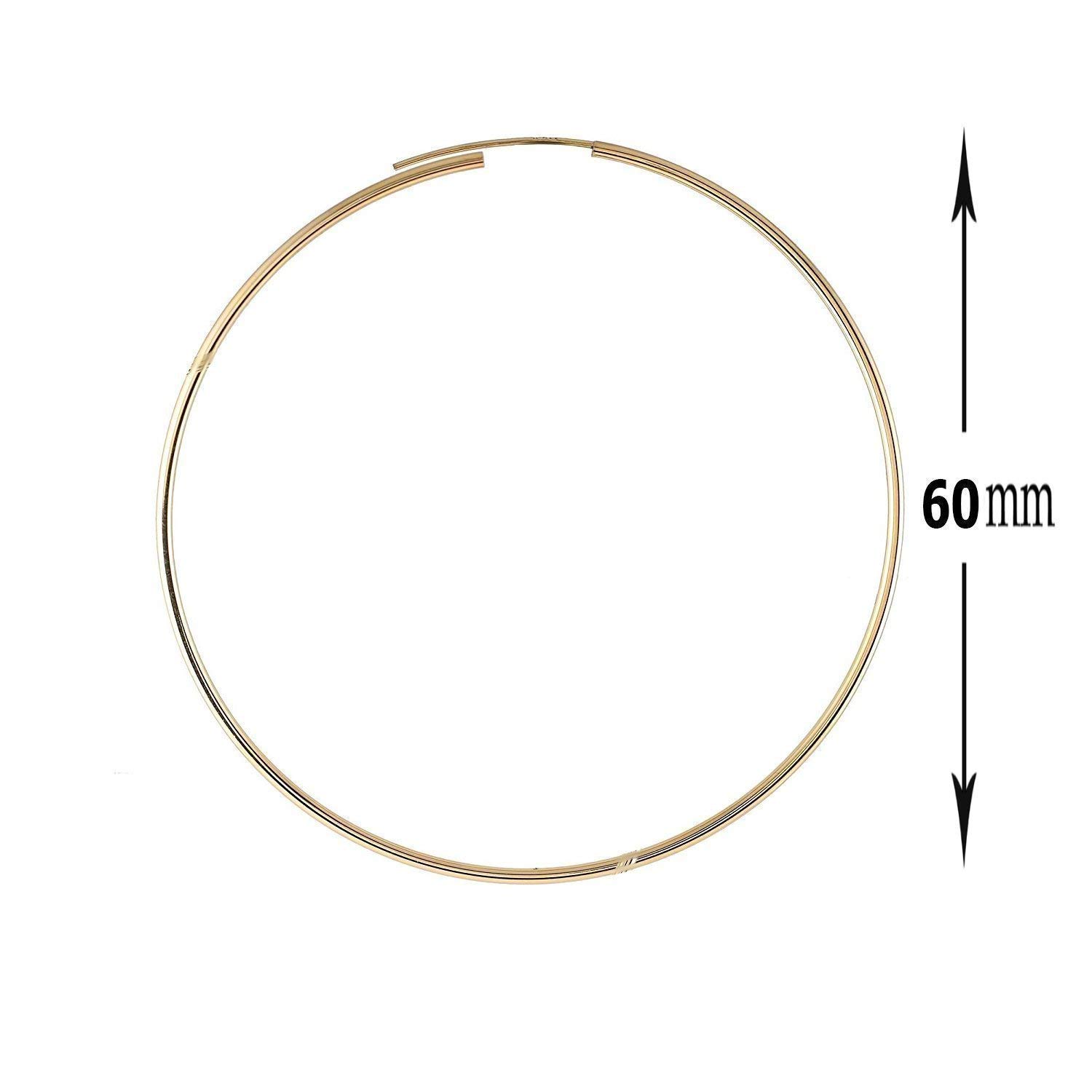 14K Gold Round Hoop Earrings for Women - Yellow & White Gold High Polish Finish - 60mm (2.36