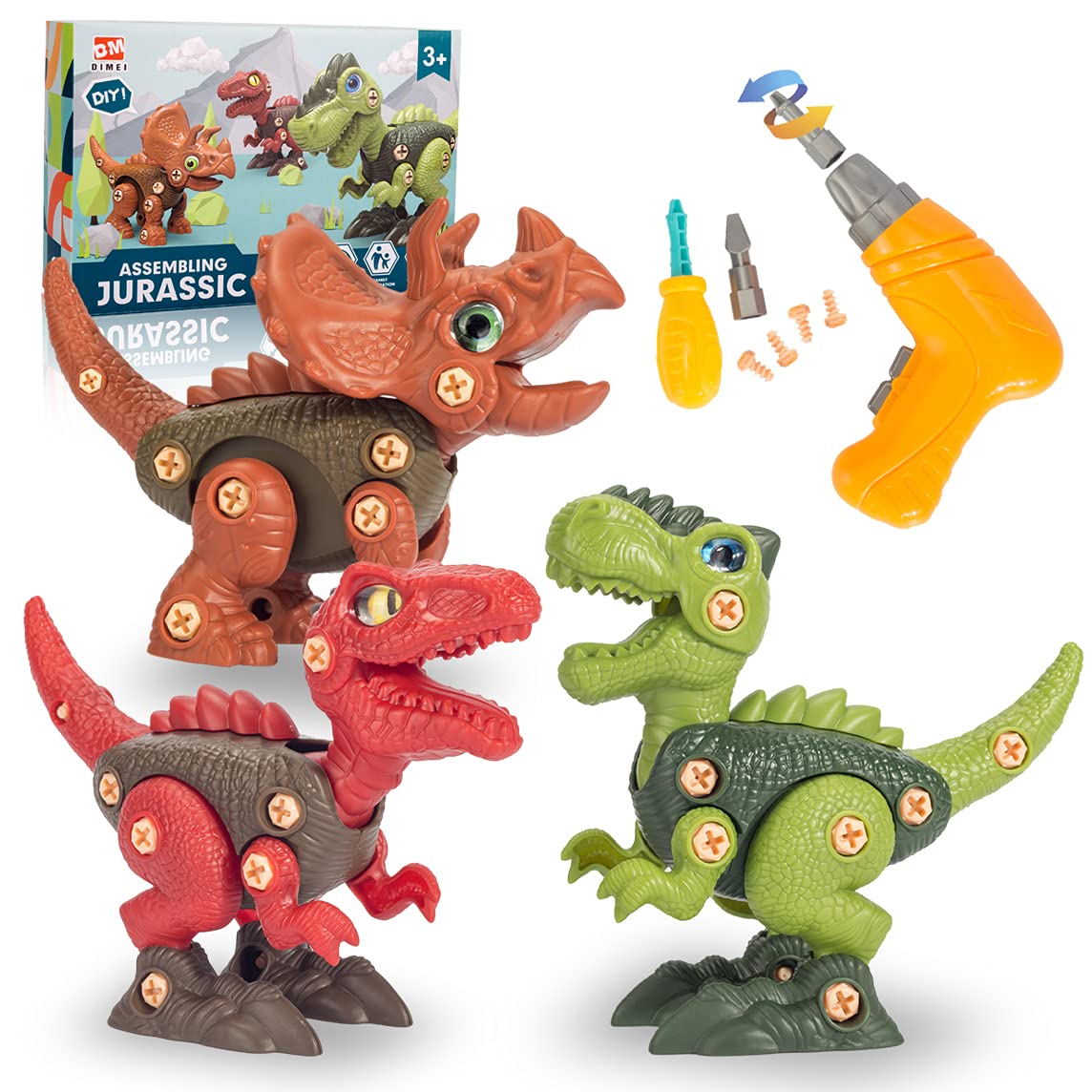 VNVDFLM STEM Take Apart Dinosaur Toys with Electric Drill for Kids Ages 3-12 - Educational Engineering Building Toys for Boys & Girls - Perfect Gift for Birthday & Christmas - Fun Learning Activity for Home & Classroom Play
