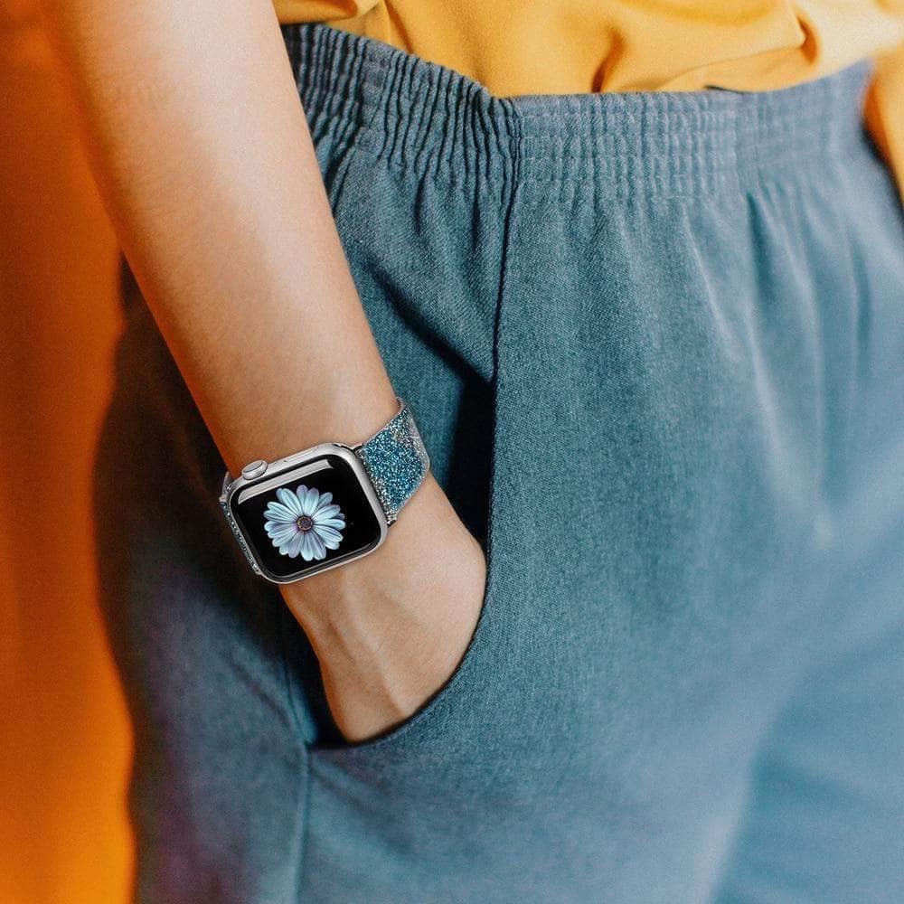 Stylish Leather Bling Diamond Apple Watch Band for Series 6/5/4/3/2/SE - 44mm 42mm 40mm 38mm - Perfect for Parties, Weddings & Special Occasions