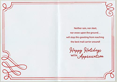Designer Greetings Gold Wrapped Christmas Present with Red Bow in White Mailbox - Perfect Holiday Card for Mail Carriers & Festive Gift Giving