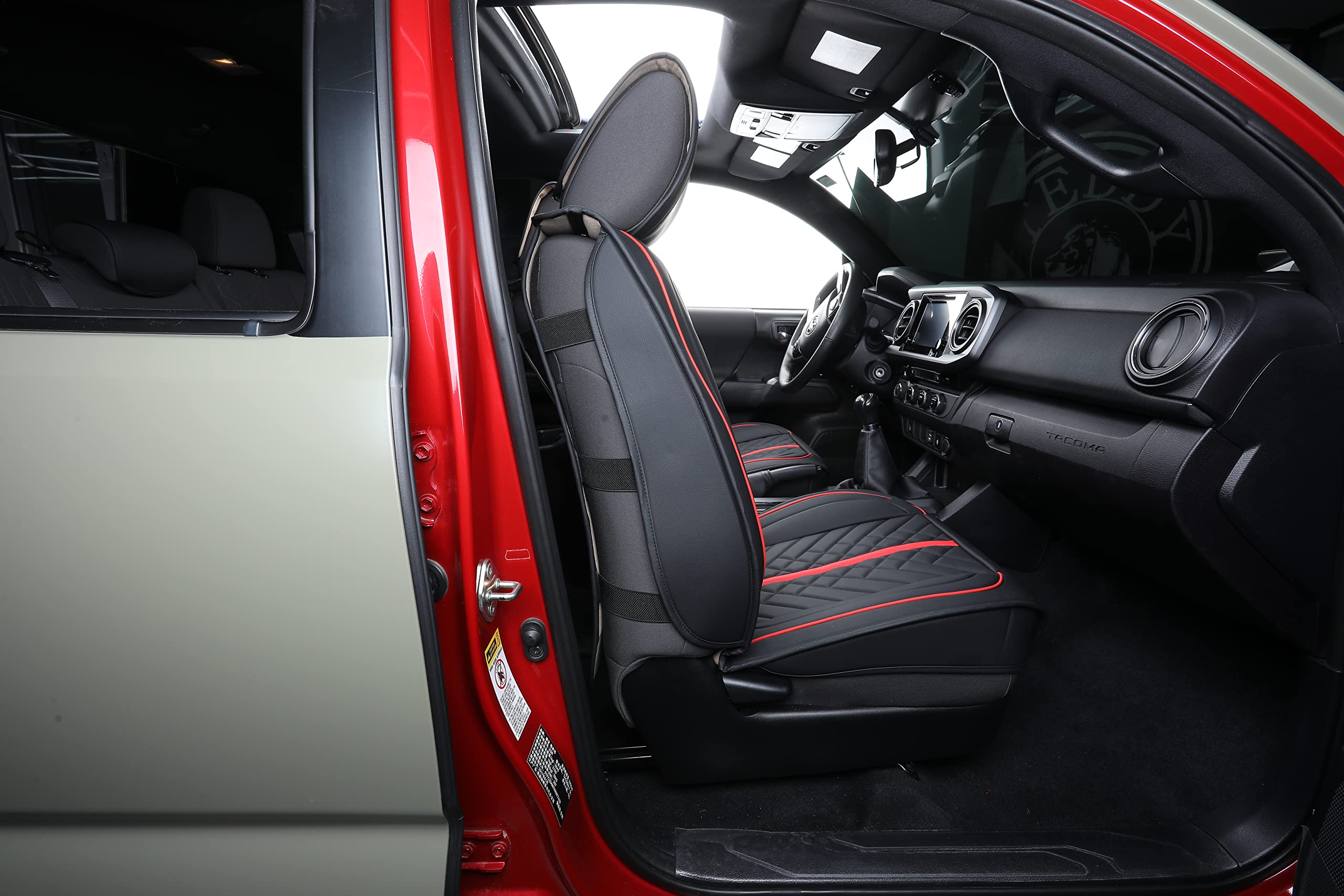 Premium Custom Fit Toyota Tacoma Seat Covers (2005-2025) - Black & Red TRD Style for Double Cab, Crew Cab, TRD Pro, Trail & Off-Road Editions | Durable 2-Piece Front Set for Enhanced Comfort & Protection During Daily Commutes, Off-Road Adventures & Work Trucks