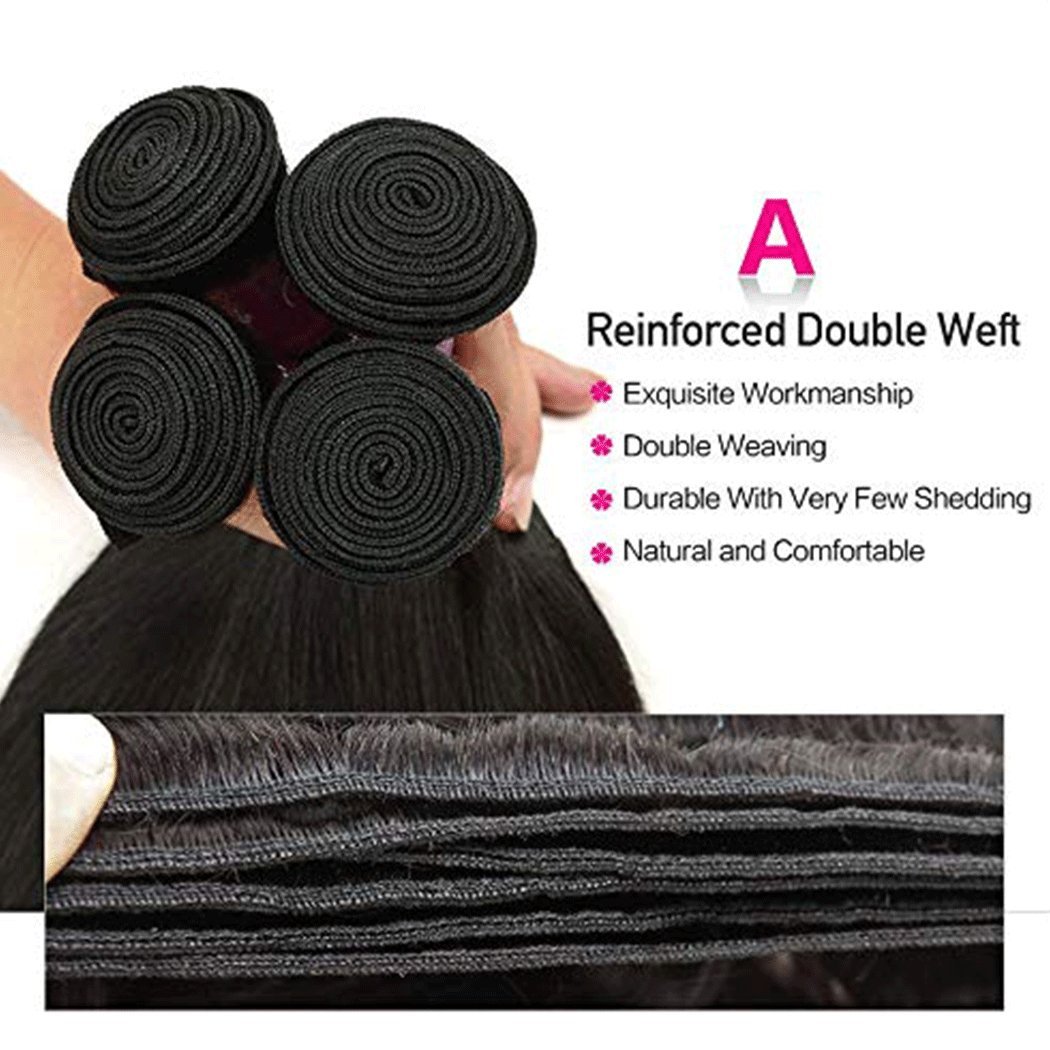 Virgin Straight Human Hair 4 Bundle Deals - 9A Malaysian Straight Weave Hair (24, 24, 26, 26 Inch) 1B Color Natural Hair Extensions for Styling & Volume - Perfect for Daily Wear, Parties & Special Occasions