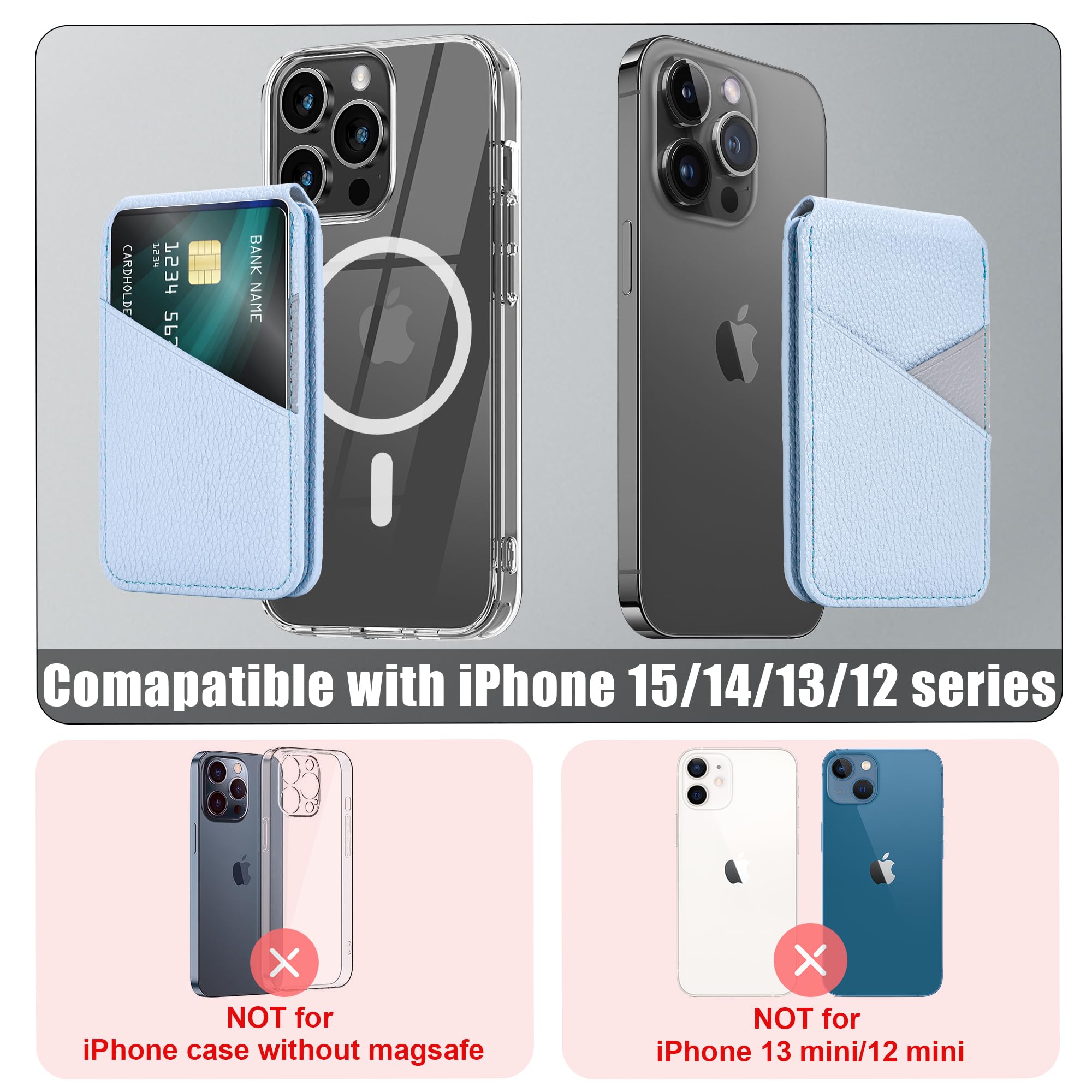 Arae Magnetic Phone Wallet for iPhone 16/15/14/13/12 Series - MagSafe Compatible, RFID Blocking, PU Leather with 4 Card Holder & Adjustable Stand (Blue) - Perfect for Daily Commute, Shopping & Travel